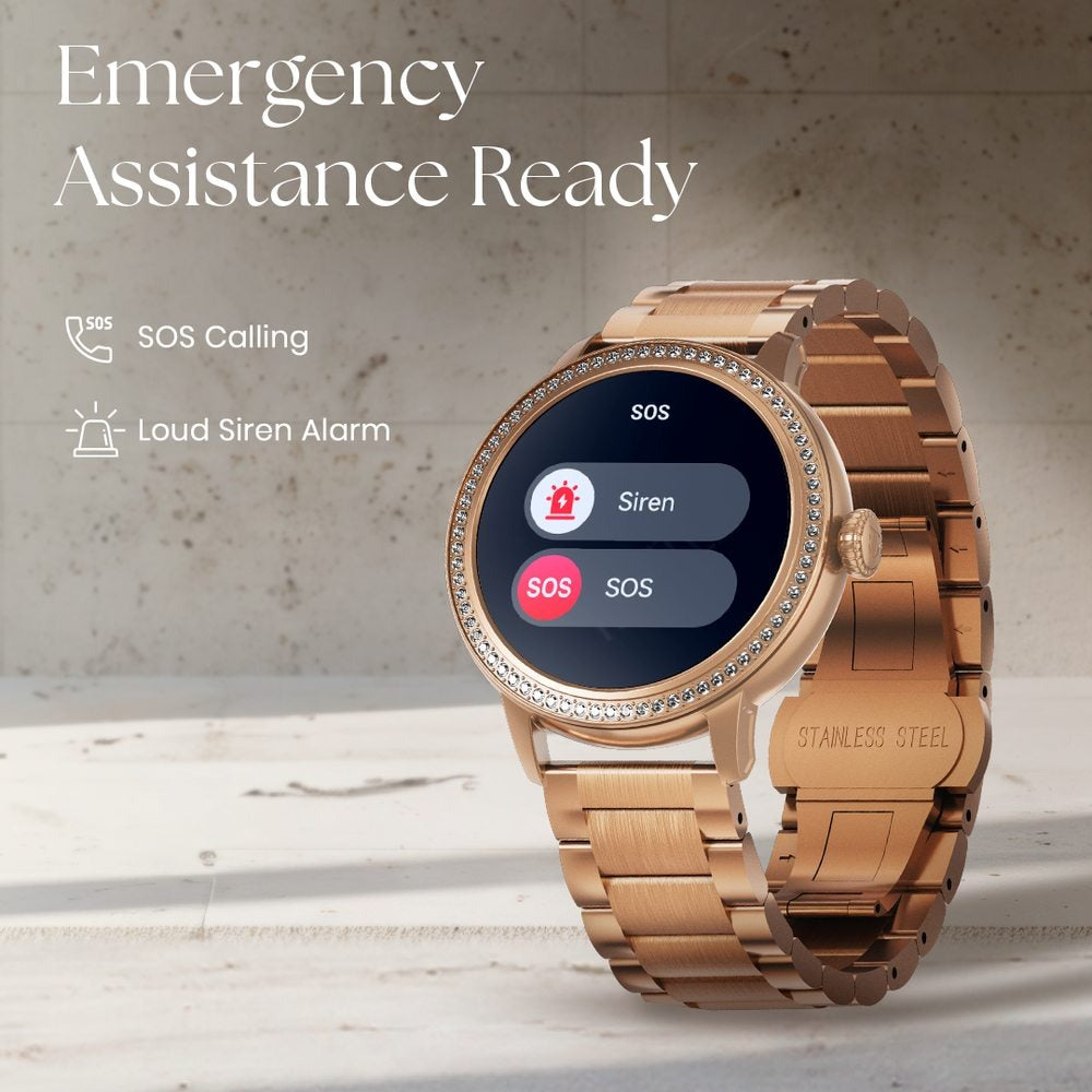 Titan Valerie Premium Smartwatch with AllÂ 316L SS construction, Skin Temp. Sensor, Womenâ€™s Health, SingleSync BT Calling