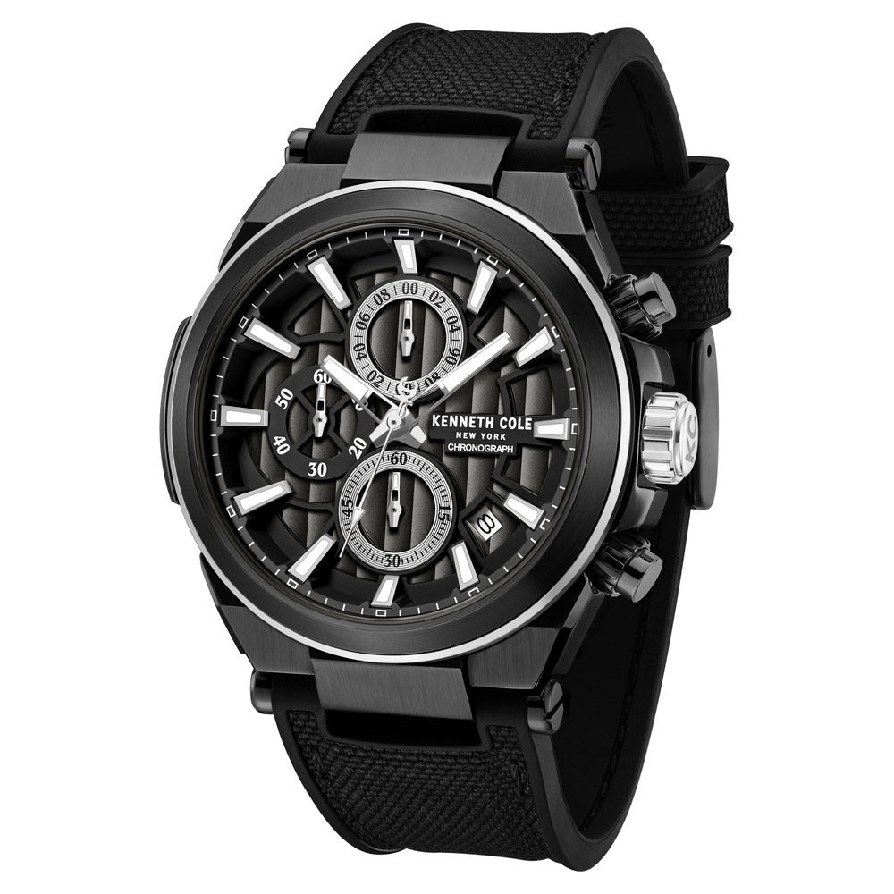 Kenneth Cole Quartz Multifunction Black Dial Black Colour Silicone Strap Watch For Men