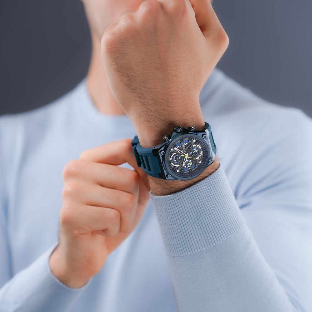 Police Men's Sonic KL Rahul Edition Multifunction Watch with BlueÂ Silicone Strap