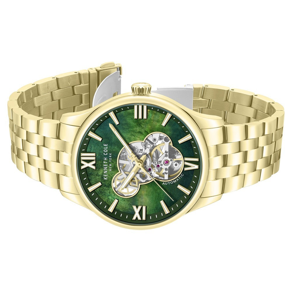 Kenneth Cole Automatic Automatic Green Dial Golden Stainless Steel Strap Watch For Men