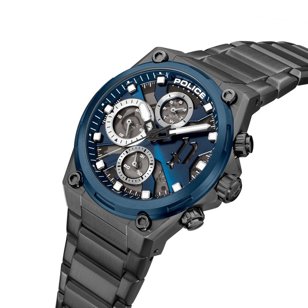 Police Multifunction Blue Dial Grey Stainless Steel Strap Watch For Men