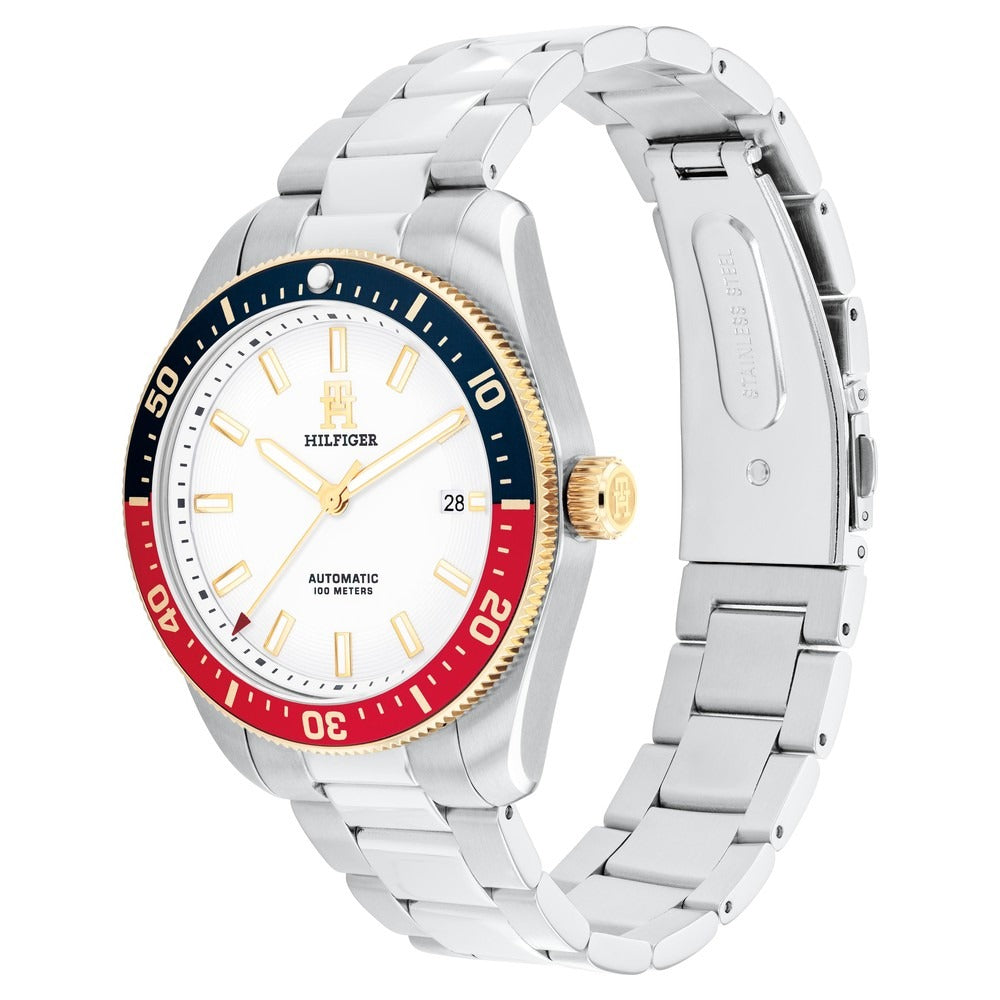 Tommy Hilfiger Automatic White Dial Silver Color Stainless Steel Strap Watch For Men