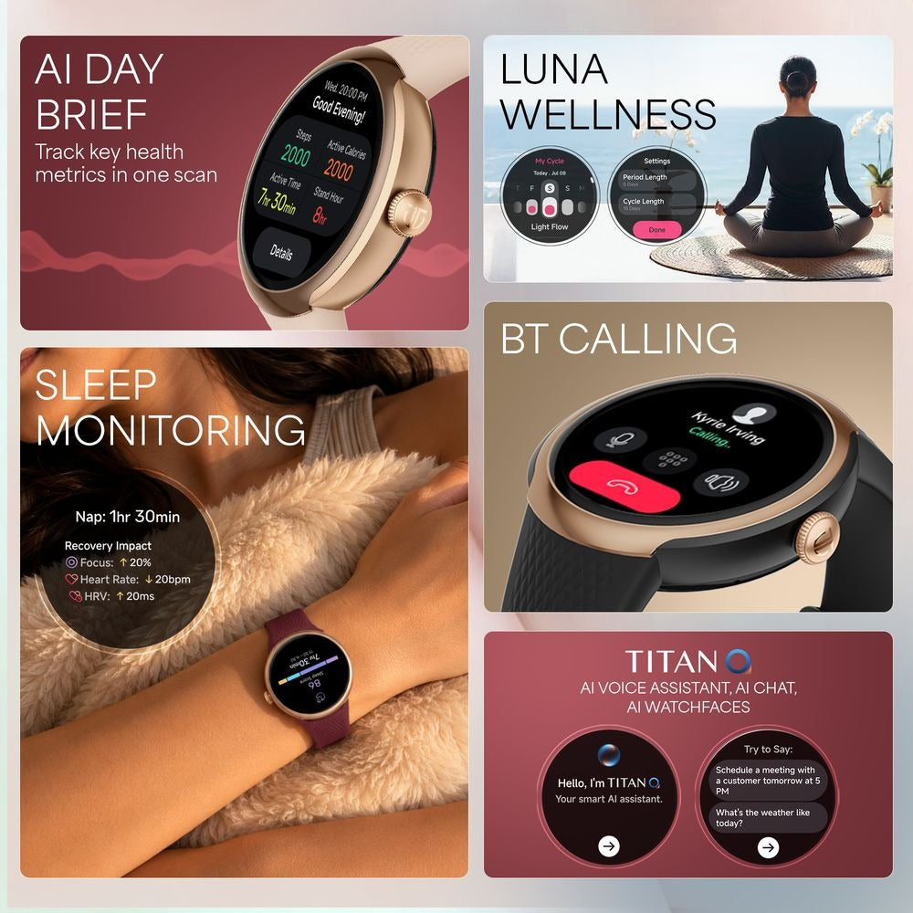 Titan Celestor Verv Women Smartwatch with 1.19" AMOLED Display, Training Load and Readiness, Zone Based Training