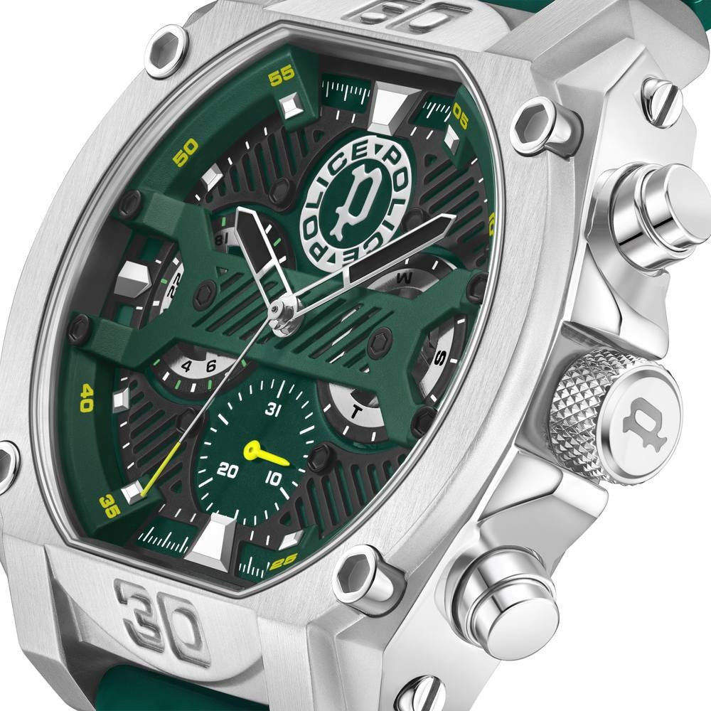 Police Multifunction Green Dial Green Color Silicone Strap Watch For Men
