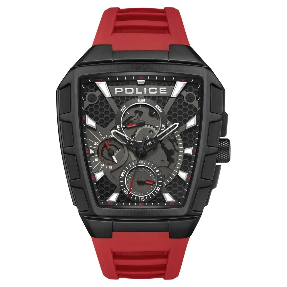 Police Men's Tough Gear KL Rahul Edition Multifunction Watch with Red Silicone Strap