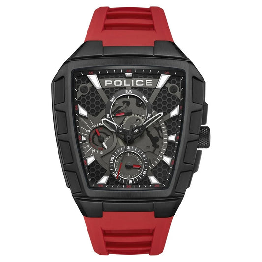 Police Men's Tough Gear KL Rahul Edition Multifunction Watch with Red Silicone Strap