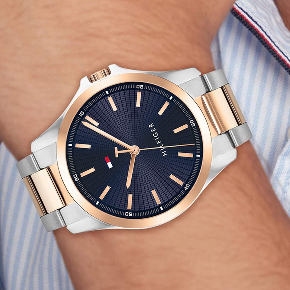 Tommy Hilfiger Quartz Analog Blue Dial Two Toned Stainless Steel Strap Watch For Men