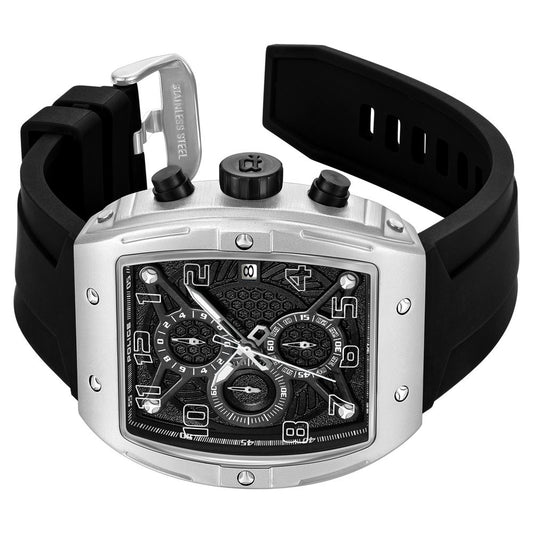 Police Chronograph Black Dial Black Color Silicone Strap Watch For Men
