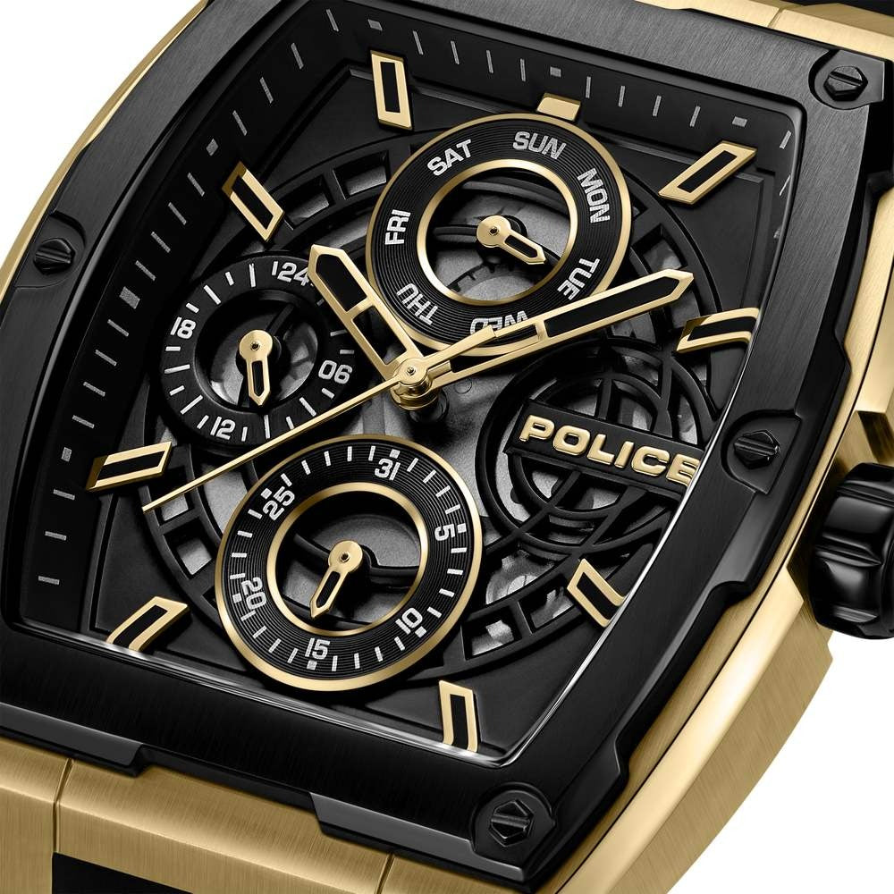 Police Quartz Multifunction Black Dial Black Silicone Strap Watch for Men