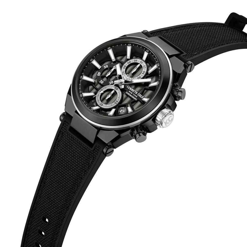 Kenneth Cole Quartz Multifunction Black Dial Black Colour Silicone Strap Watch For Men