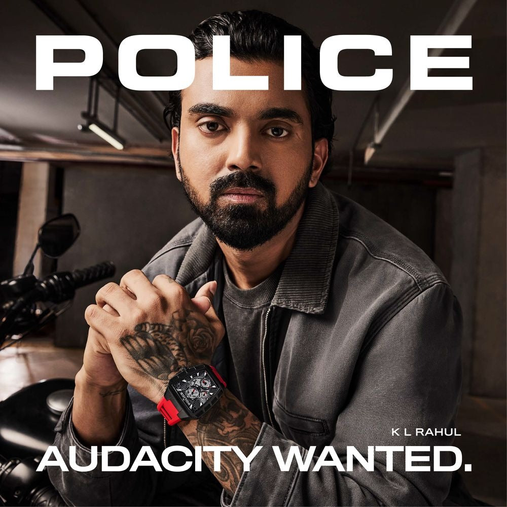 Police Men's Tough Gear KL Rahul Edition Multifunction Watch with Red Silicone Strap