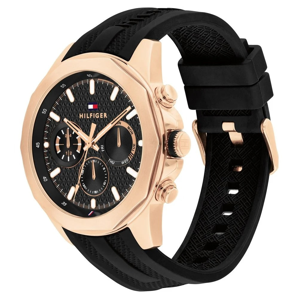 Tommy Hilfiger Multifunction Black Dial Silicone Strap Watch For Men