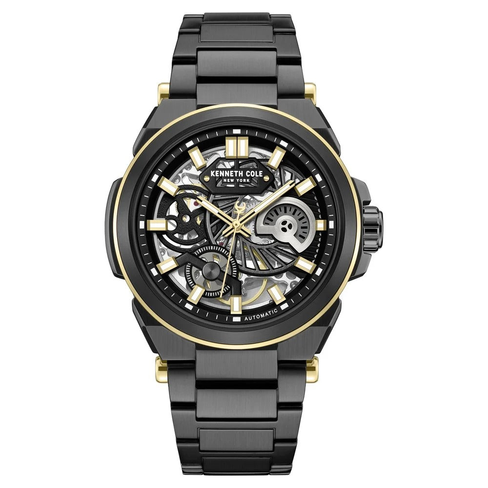 Kenneth Cole Automatic With Self Winding Automatic With Self Winding Black Dial Stainless Steel Strap Watch For Men