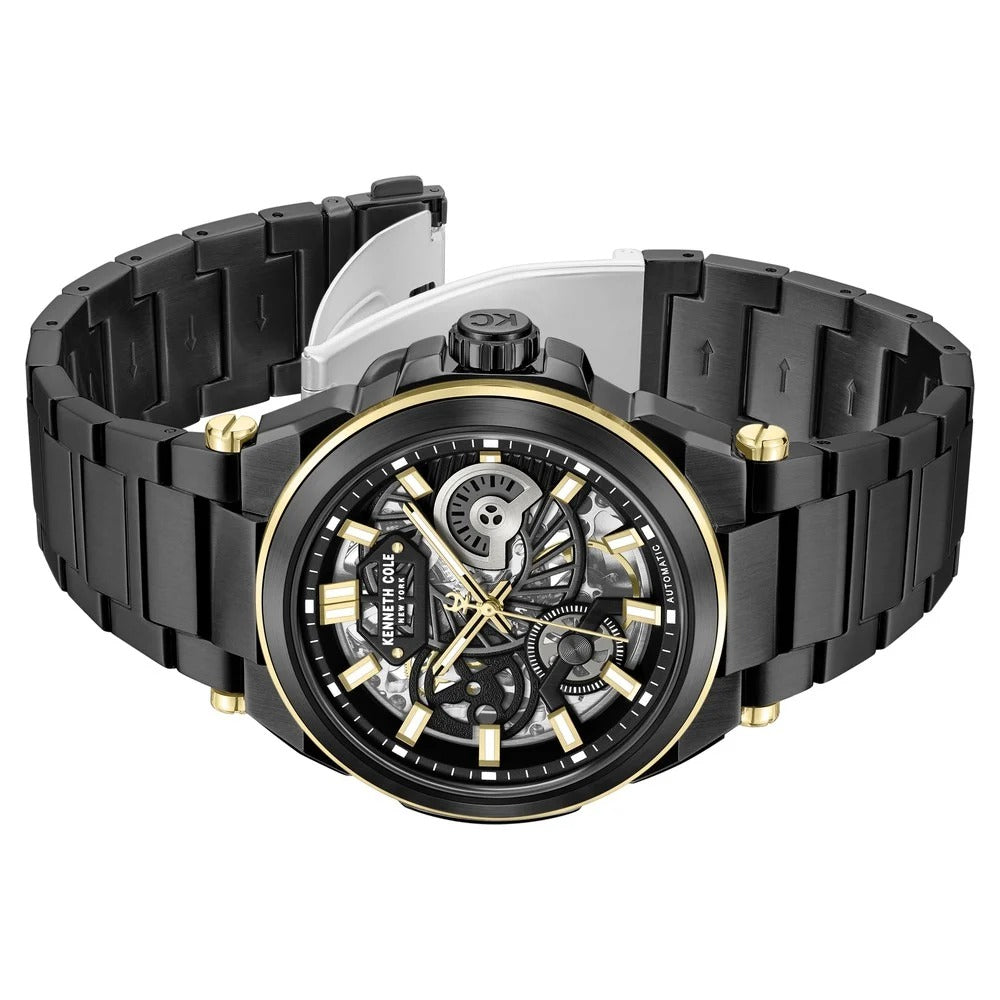 Kenneth Cole Automatic With Self Winding Automatic With Self Winding Black Dial Stainless Steel Strap Watch For Men