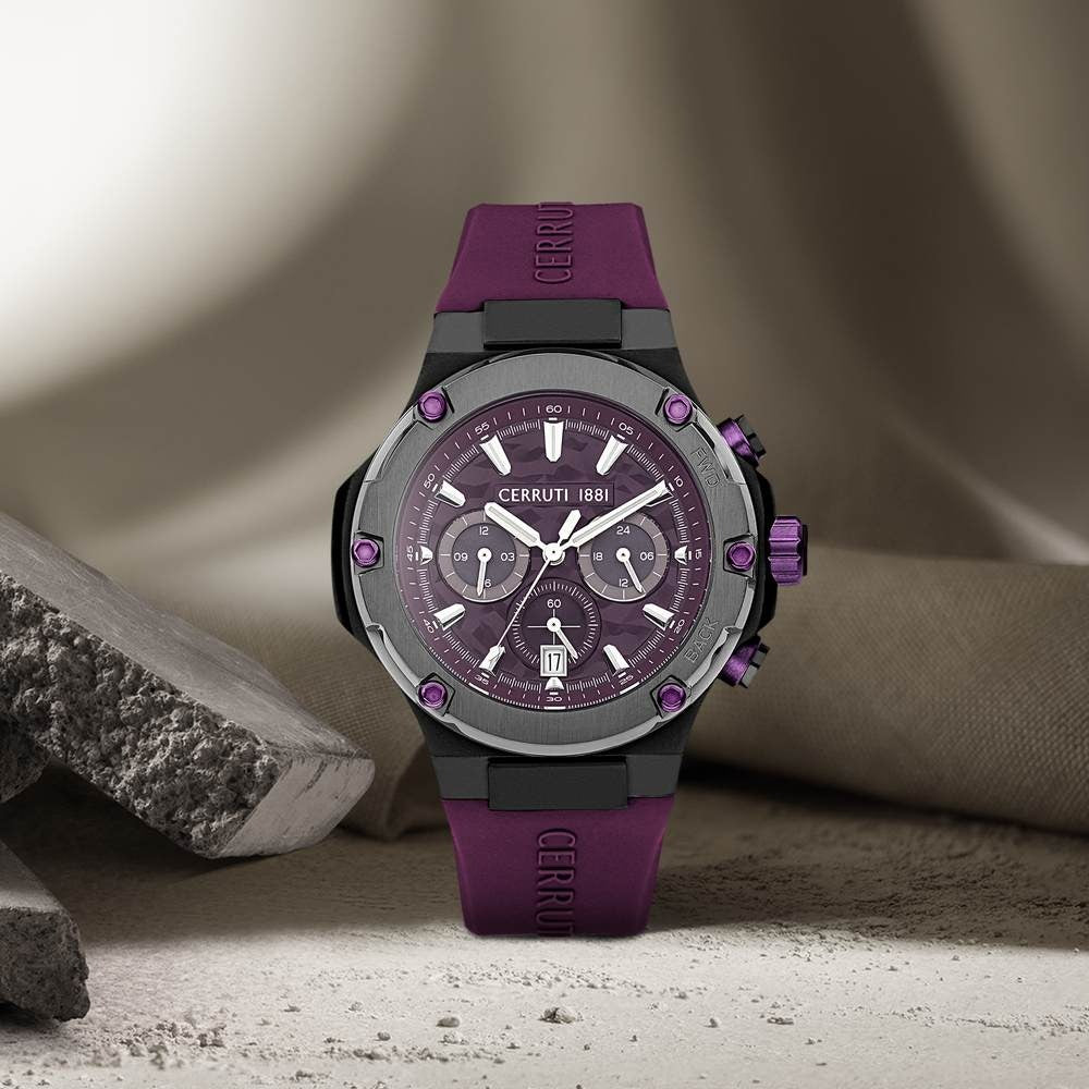 Cerruti 1881 Purple Dial Silicone Strap Watch for Men