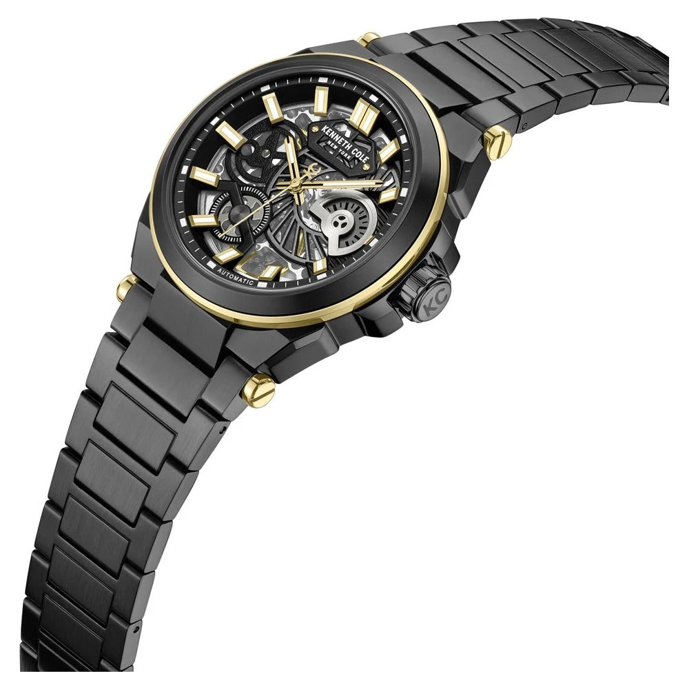 Kenneth Cole Automatic With Self Winding Automatic With Self Winding Black Dial Stainless Steel Strap Watch For Men