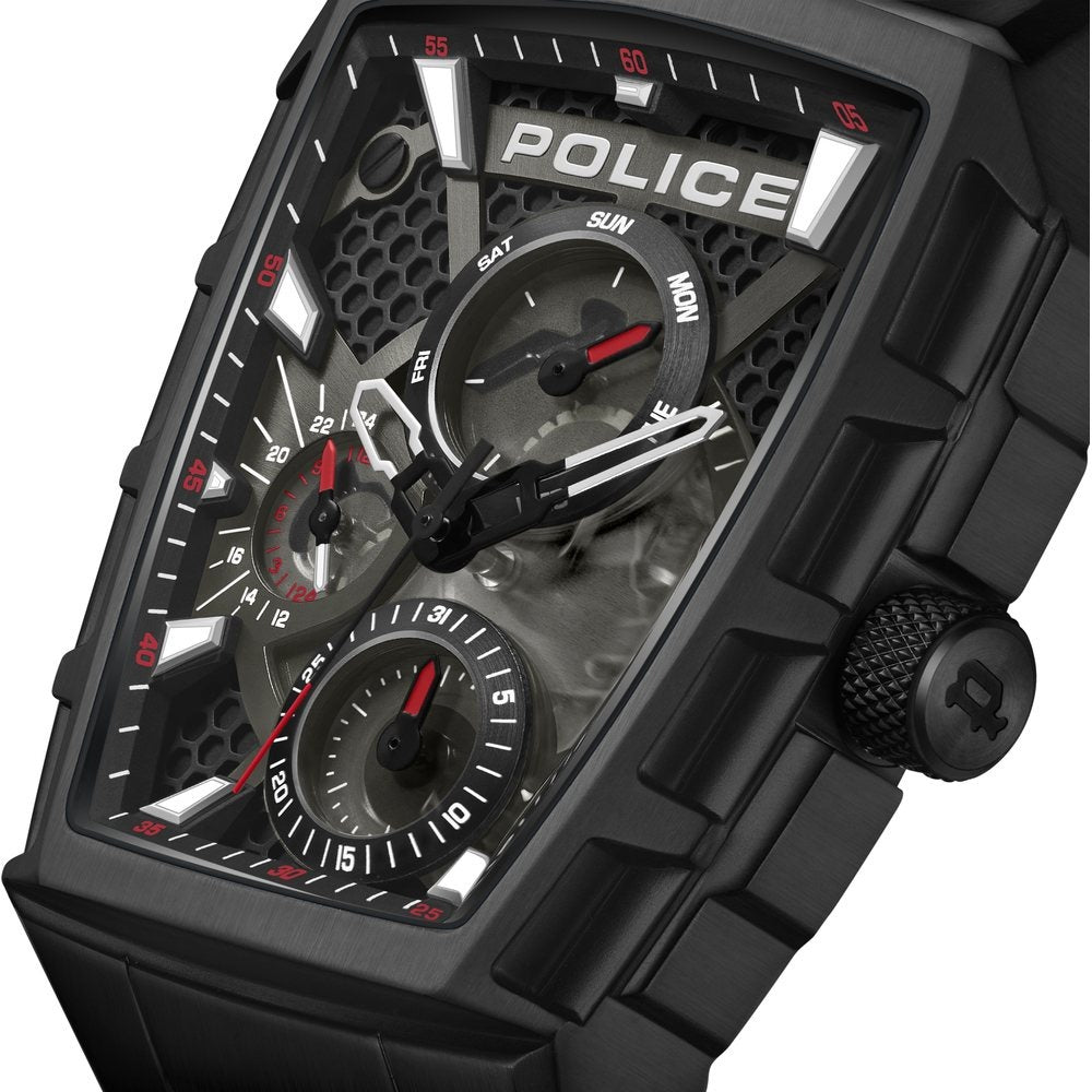 Police Men's Tough Gear KL Rahul Edition Multifunction Watch with Red Silicone Strap