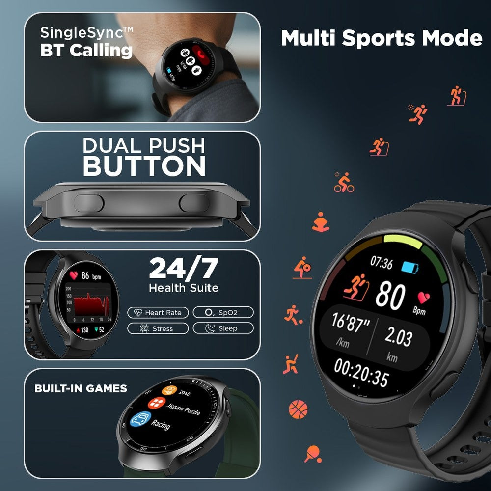 Fastrack VOX CirQ Smartwatch 3.5CM Ultra Vu Display, AI Watcface,AI Chat, 24/7 Health Suite, BT Calling, SpO2, HRM, IP68