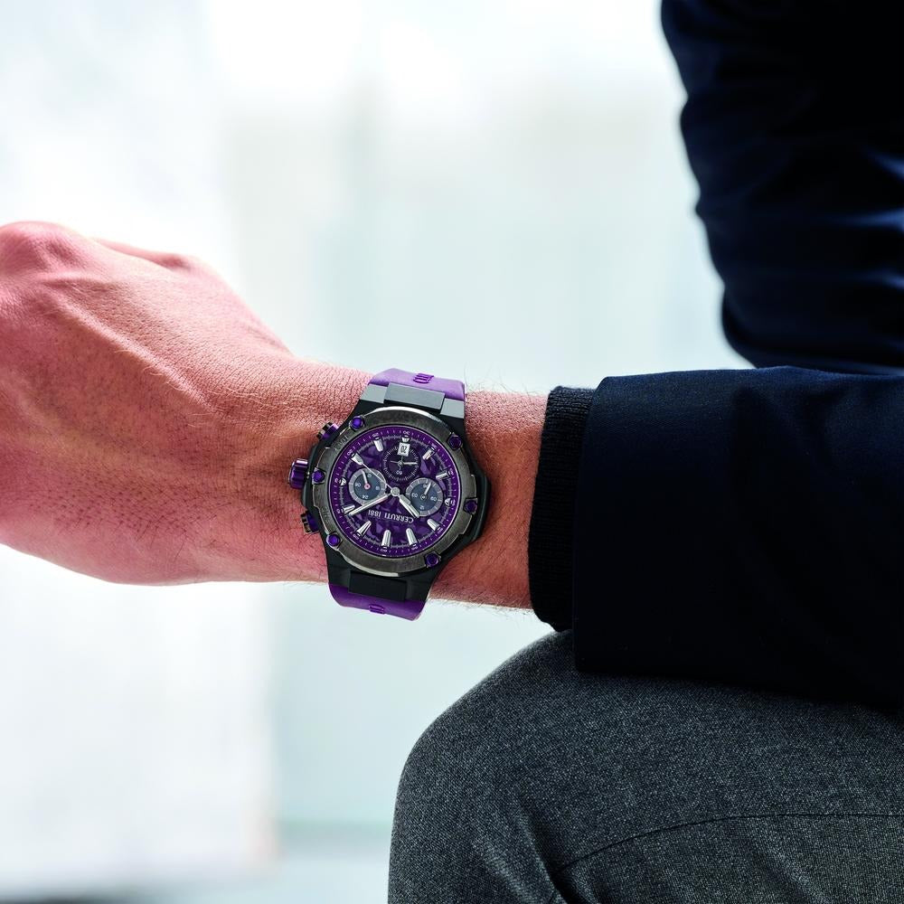 Cerruti 1881 Purple Dial Silicone Strap Watch for Men
