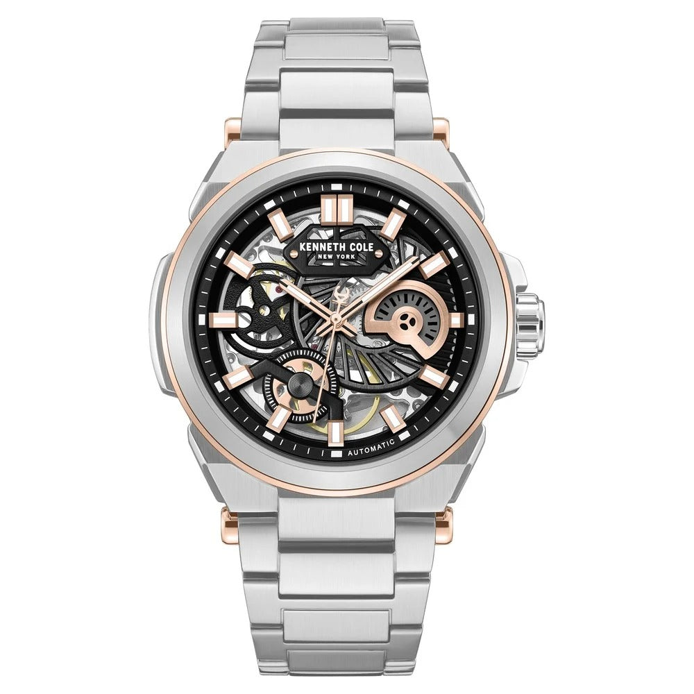 Kenneth Cole Automatic With Self Winding Automatic With Self Winding Black Dial Stainless Steel Strap Watch For Men