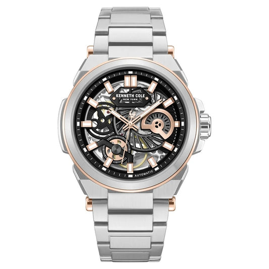 Kenneth Cole Automatic With Self Winding Automatic With Self Winding Black Dial Stainless Steel Strap Watch For Men