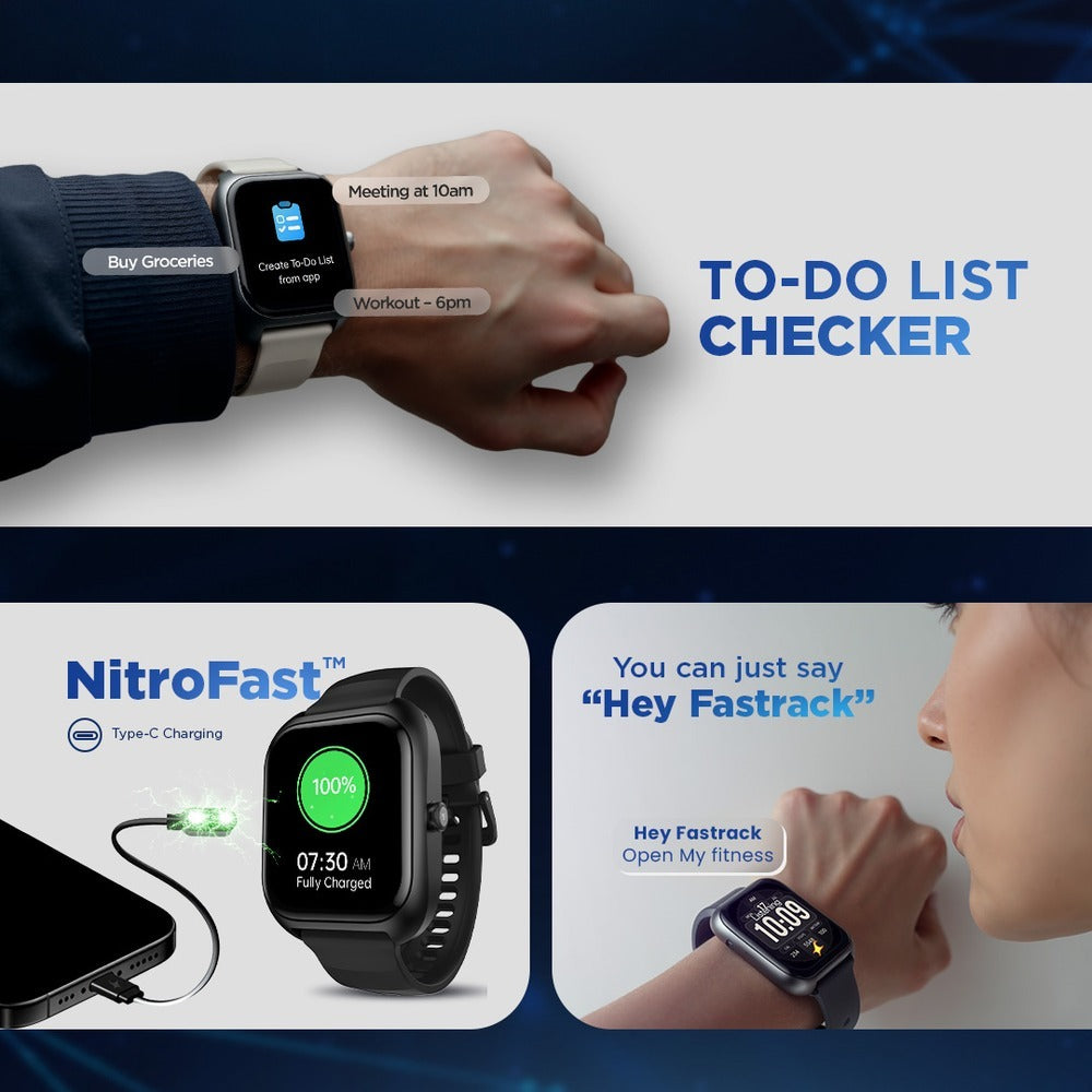 Fastrack VOX Plus - 4.69 cm Ultra Vu Display, IP68 Smartwatch, To do list, Offline Voice Commands, Functional Crown