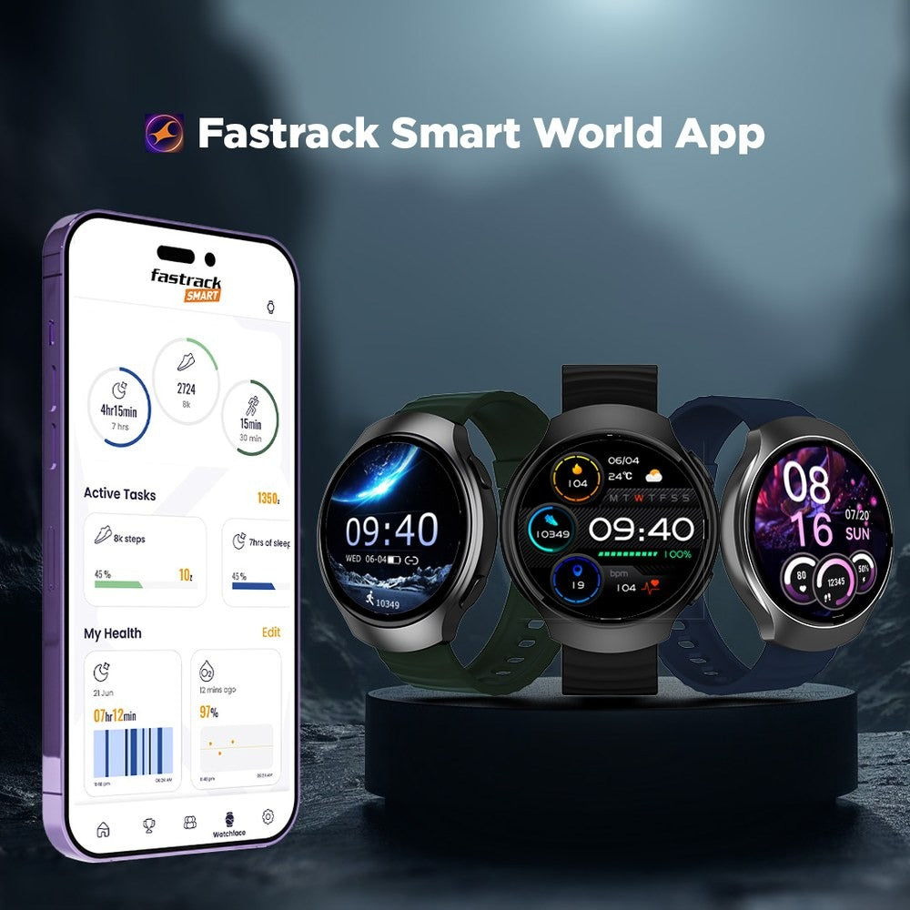 Fastrack VOX CirQ Smartwatch 3.5CM Ultra Vu Display, AI Watcface,AI Chat, 24/7 Health Suite, BT Calling, SpO2, HRM, IP68