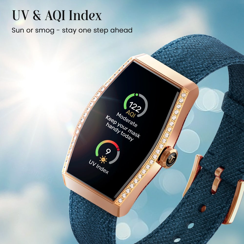 Titan Valerie Aura Women Smartwatch with 1.47" AMOLED Display,Crystal Studded Bezzel, Animated Watchfaces, QR Hub