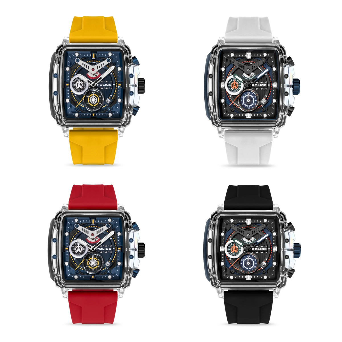 Police Quartz Chronograph Blue Dial Multicoloured Color Silicone Strap Watch For Men