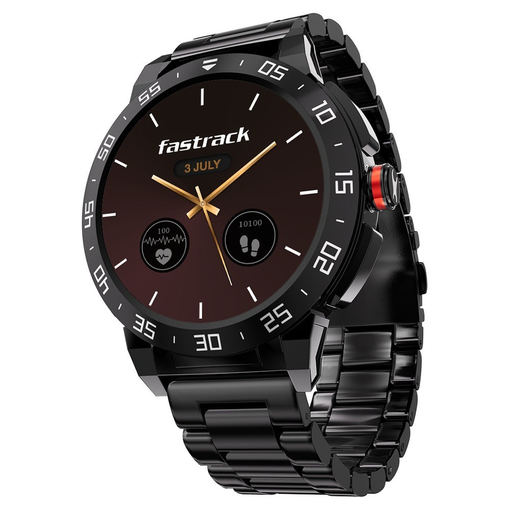 Fastrack Magnus FX3 Luxury Metal Smartwatch Premium Top Ring Design comes with High Definition 3.7 cm UltraVU Display With Black Strap