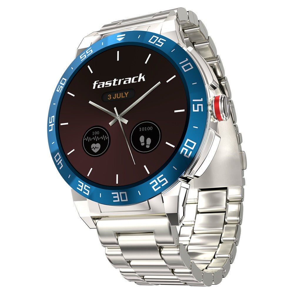 Fastrack Magnus FX3 Luxury Metal Smartwatch Premium Top Ring Design comes with High Definition 3.7 cm UltraVU Display With Silver Strap