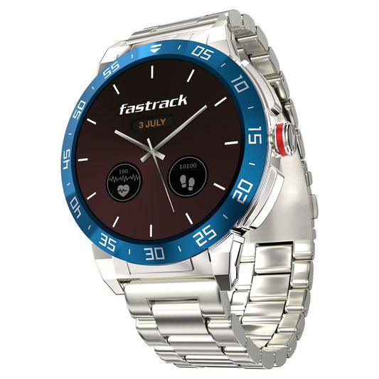 Fastrack Magnus FX3 Luxury Metal Smartwatch Premium Top Ring Design comes with High Definition 3.7 cm UltraVU Display With Silver Strap