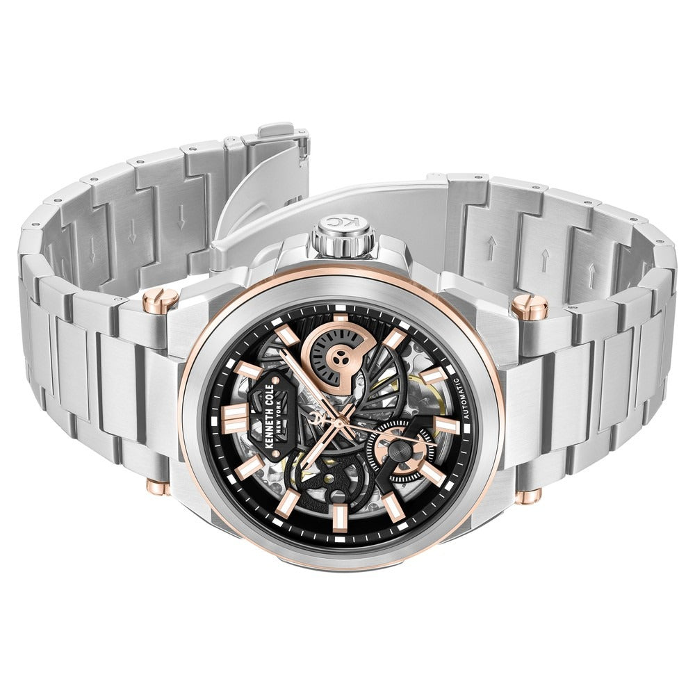 Kenneth Cole Automatic With Self Winding Automatic With Self Winding Black Dial Stainless Steel Strap Watch For Men