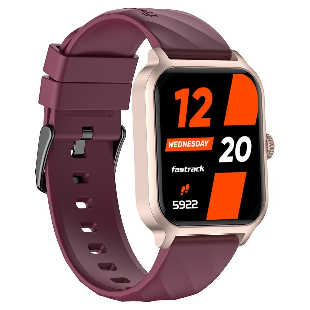 Fastrack Rave FX2 with 4.64 cm UltraVU HD Display, SingleSync BT Calling, Functional Crown with Wine Red Strap