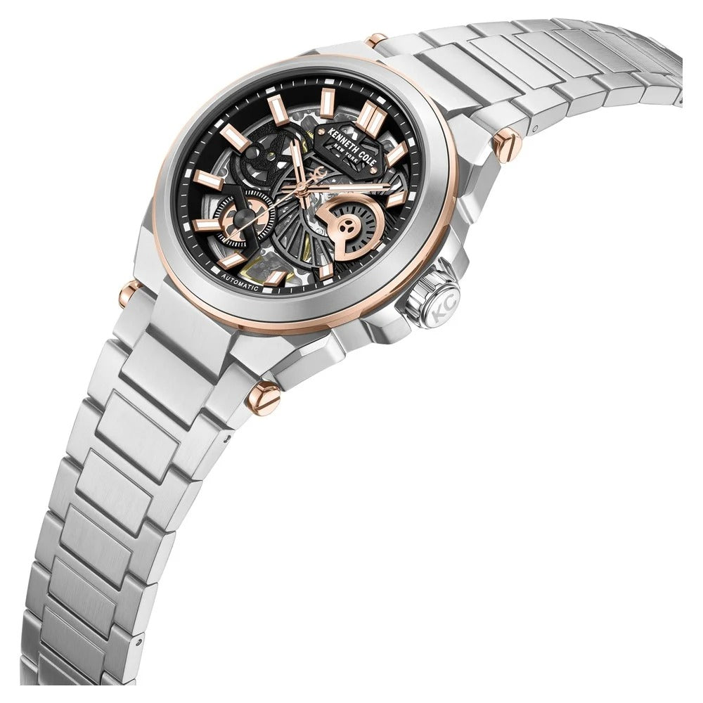 Kenneth Cole Automatic With Self Winding Automatic With Self Winding Black Dial Stainless Steel Strap Watch For Men