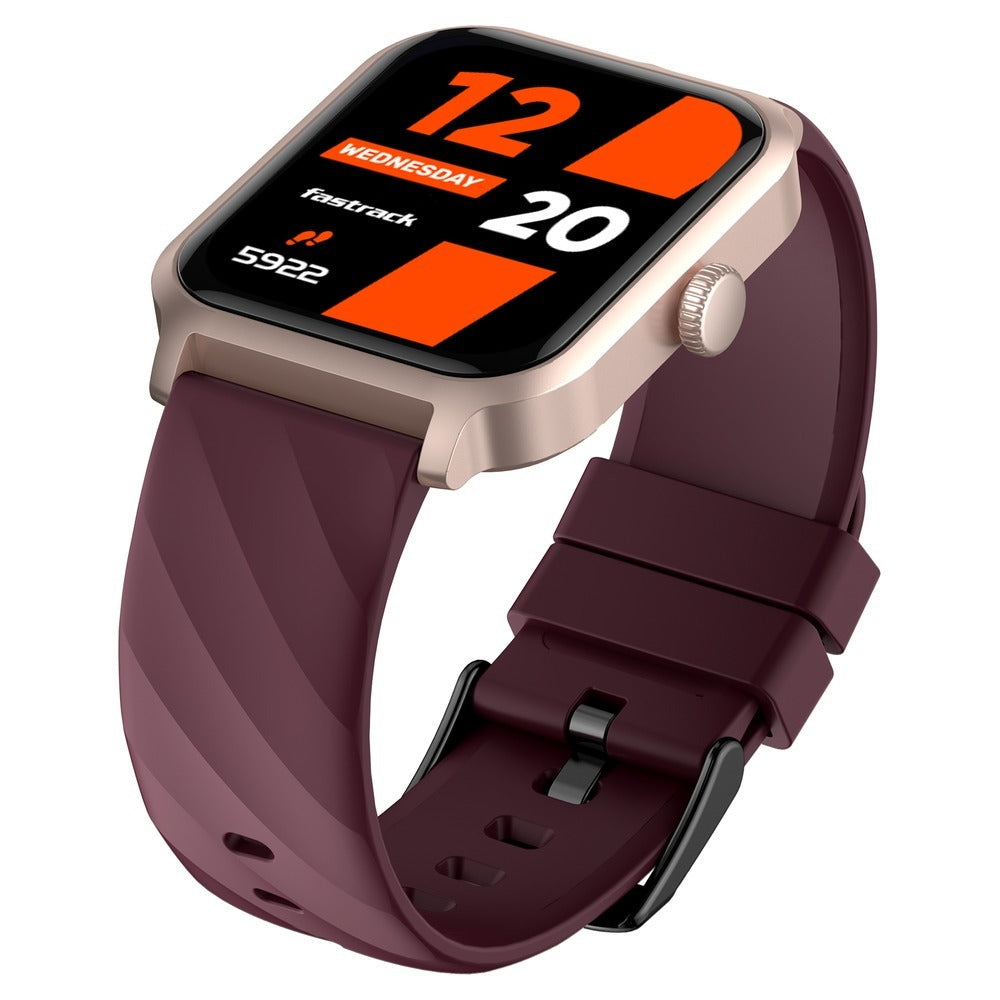 Fastrack Rave FX2 with 4.64 cm UltraVU HD Display, SingleSync BT Calling, Functional Crown with Wine Red Strap