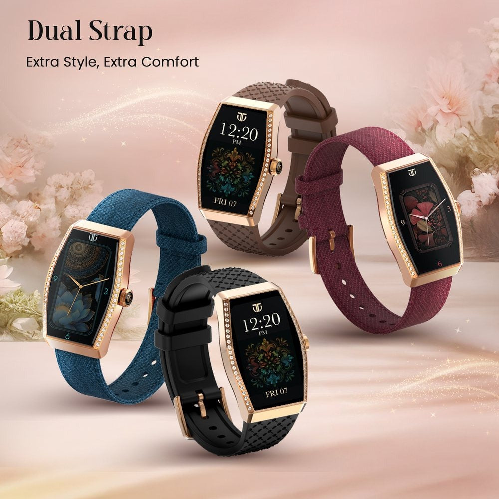 Titan Valerie Aura Women Smartwatch with 1.47" AMOLED Display,Crystal Studded Bezzel, Animated Watchfaces, QR Hub