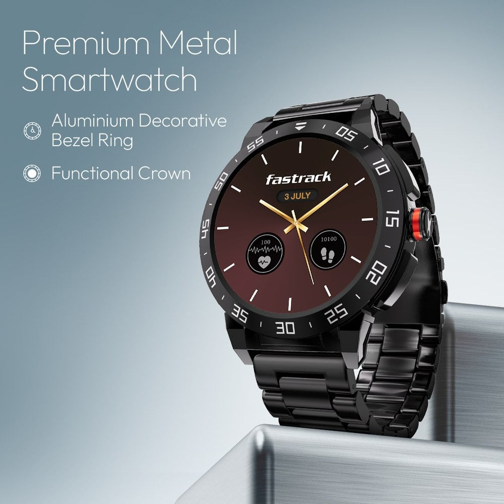 Fastrack Magnus FX3 Luxury Metal Smartwatch Premium Top Ring Design comes with High Definition 3.7 cm UltraVU Display With Silver Strap