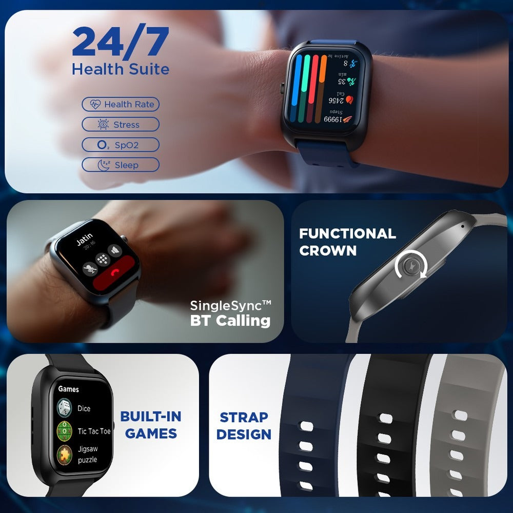 Fastrack VOX Plus - 4.69 cm Ultra Vu Display, IP68 Smartwatch, To do list, Offline Voice Commands, Functional Crown