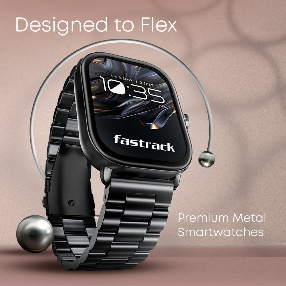 Fastrack Radiant FX2 Luxury Metal Smartwatch with largest 5.1 AMOLED Display with Functional Crown With Black Strap