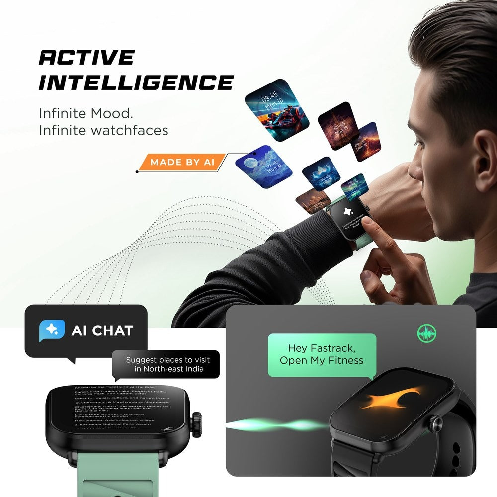 Fastrack MYND - 4.9 cm AMOLED Display, AI Watchface, BT Calling IP68 Smartwatch, AI Chat, Offline Voice Commands