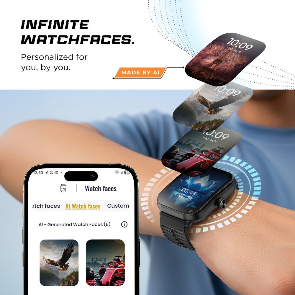 Fastrack MYND - 4.9 cm AMOLED Display, AI Watchface, BT Calling IP68 Smartwatch, AI Chat, Offline Voice Commands