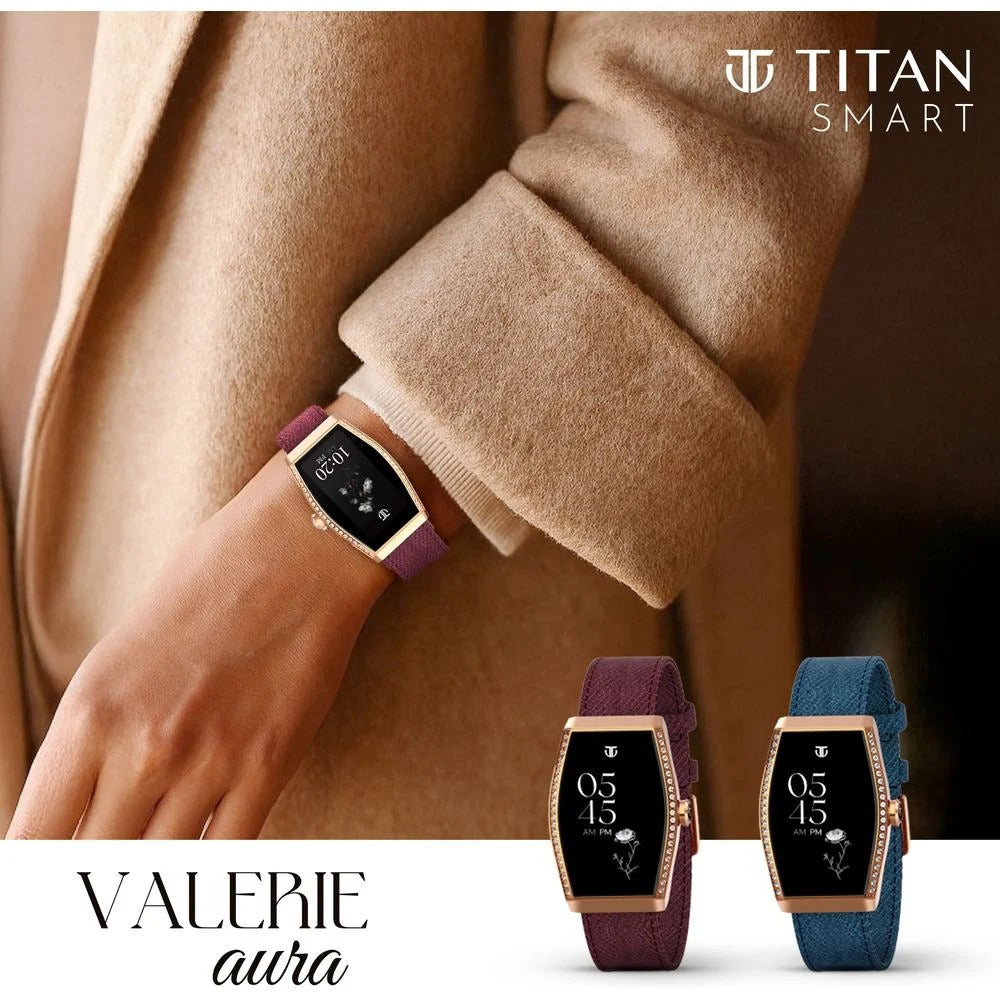 Titan Valerie Aura Women Smartwatch with 1.47" AMOLED Display,Crystal Studded Bezzel, Animated Watchfaces, QR Hub