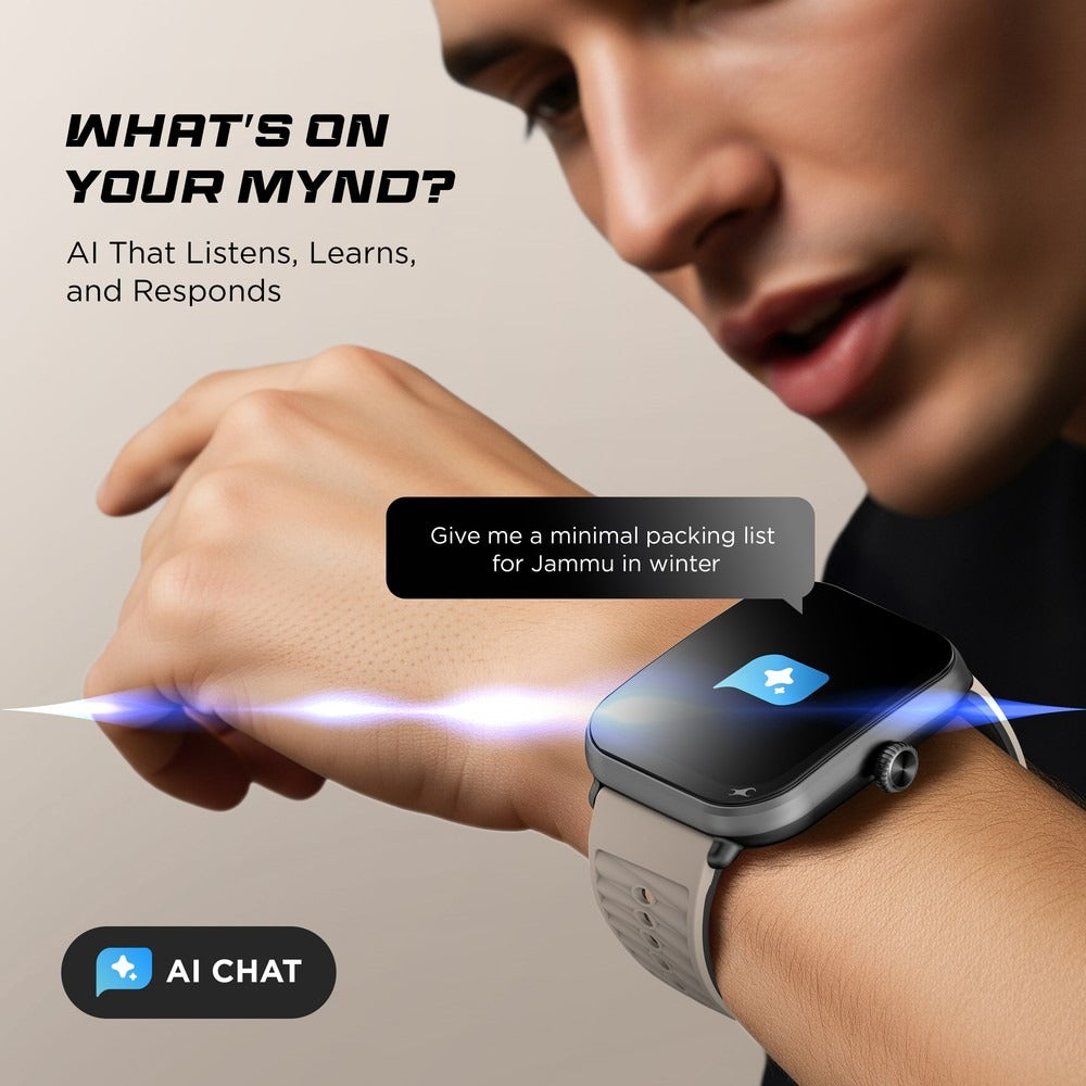 Fastrack MYND - 4.9 cm AMOLED Display, AI Watchface, BT Calling IP68 Smartwatch, AI Chat, Offline Voice Commands