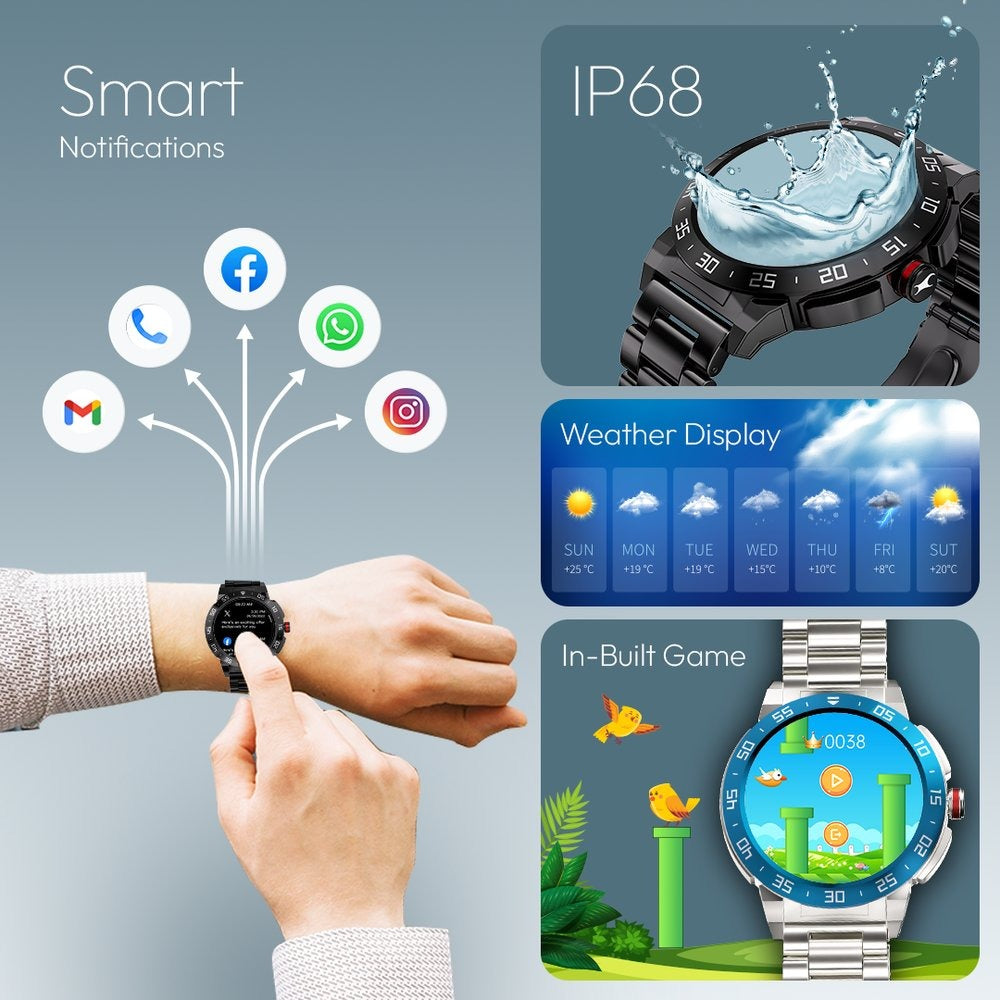 Fastrack Magnus FX3 Luxury Metal Smartwatch Premium Top Ring Design comes with High Definition 3.7 cm UltraVU Display With Silver Strap
