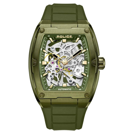 Police Men's Skeleton KL Rahul Edition Automatic Olive Silicone Strap Watch