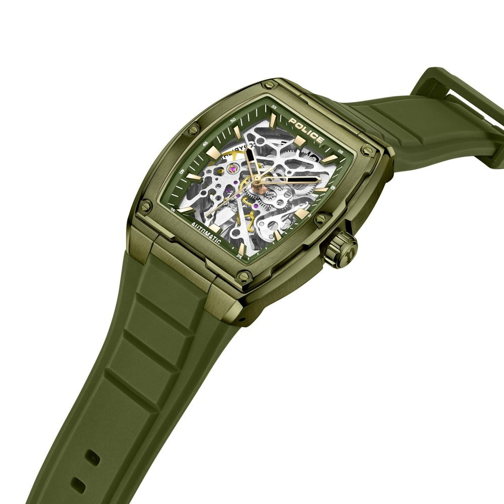 Police Men's Skeleton KL Rahul Edition Automatic Olive Silicone Strap Watch