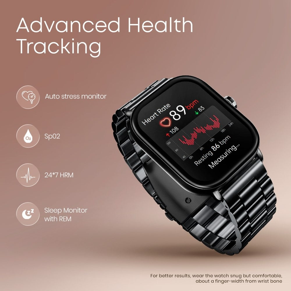 Fastrack Radiant FX2 Luxury Metal Smartwatch with largest 5.1 AMOLED Display with Functional Crown With Black Strap