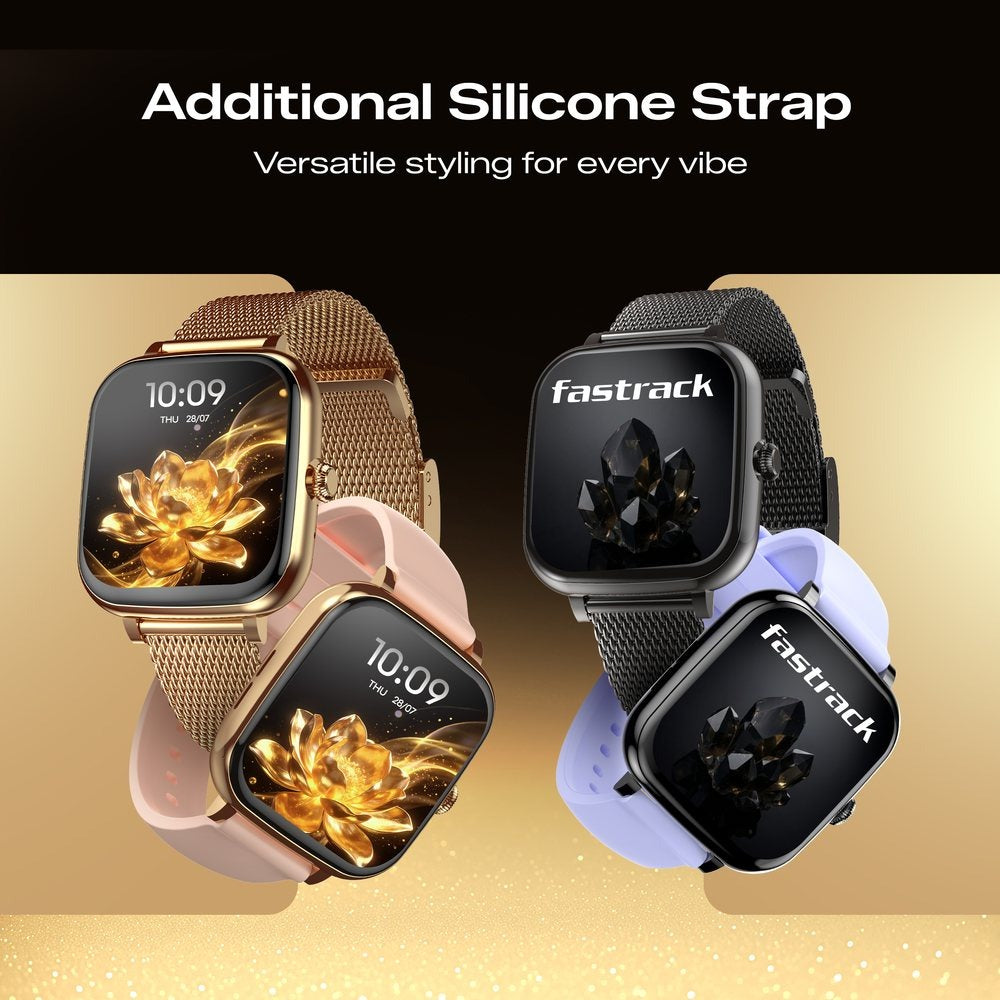 Fastrack Noir Rizz Women Smartwatch with 1.72" inch HD Display, Womens Health, Functional Crown, BT Calling, SpO2, Additional Silicone Strap