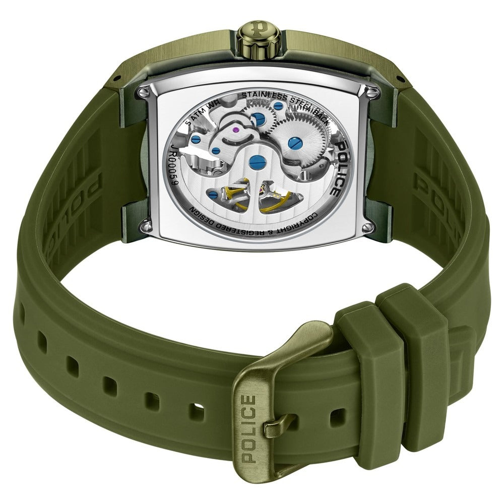 Police Men's Skeleton KL Rahul Edition Automatic Olive Silicone Strap Watch